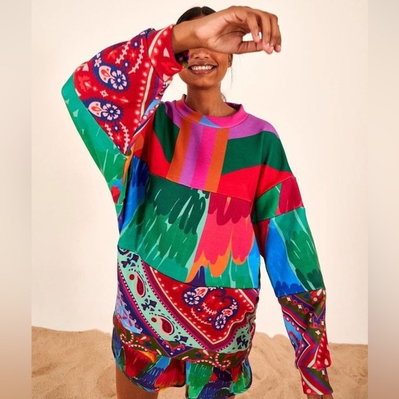 Farm Rio mixed red print sweatshirt large new with tag - Picture 2 of 4